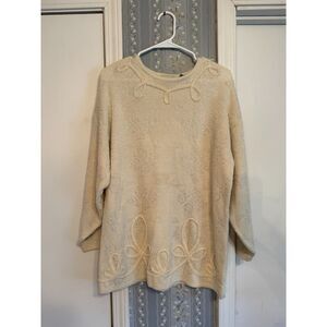 Vintage Cream Knit Pullover, Medium